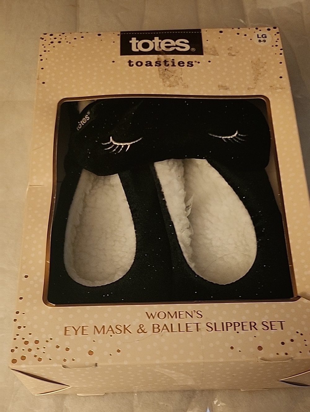 totes Toasties Women's Black Ballet Slippers and Eye Mask Set